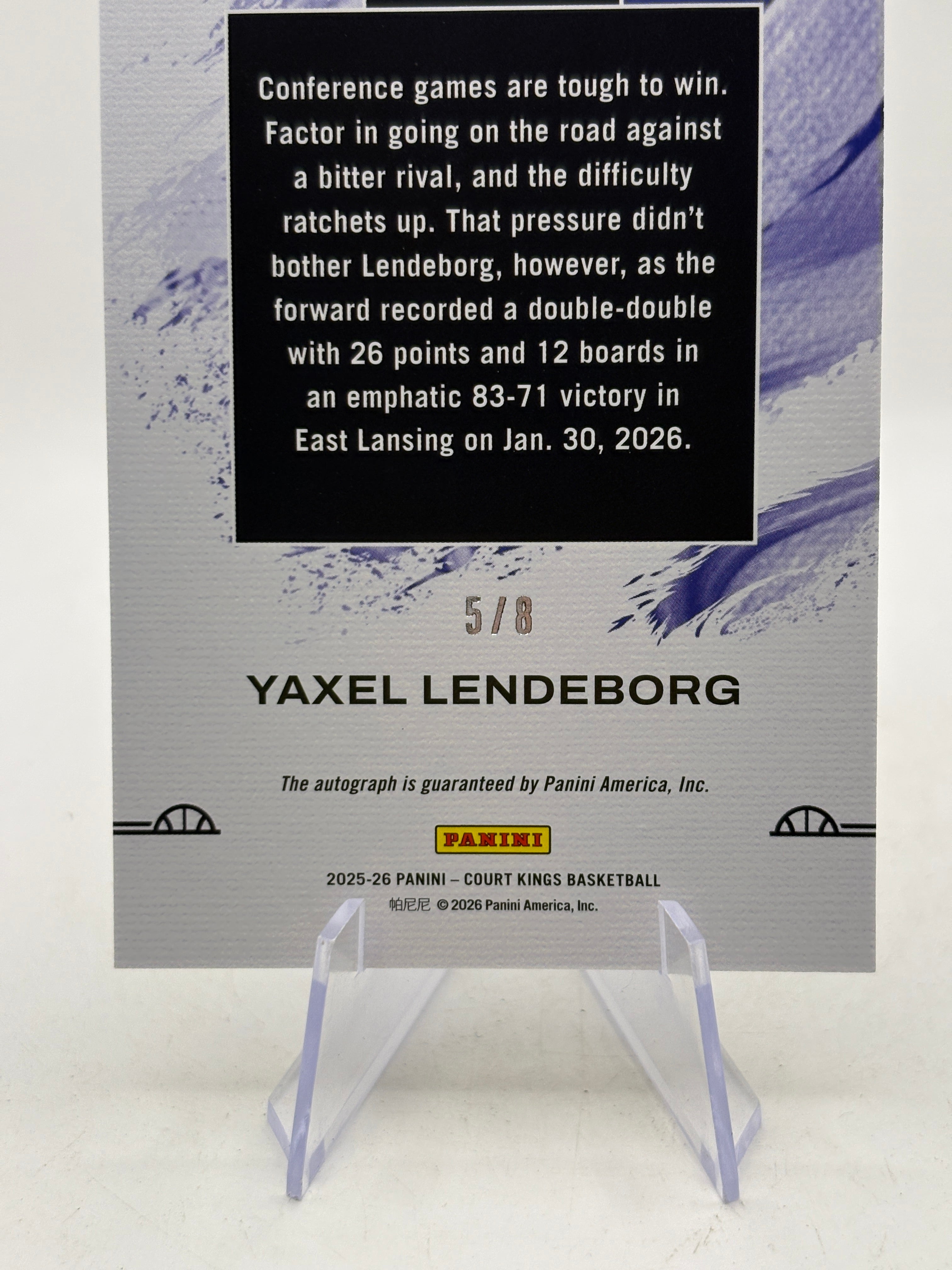 2025-26 Panini Court Kings Basketball #BST-YAX Yaxel Lendeborg Auto Brush Strokes 5/8